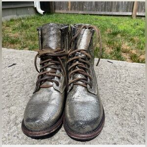 Freebird Gold Crackle Leather Manchester Zip Sides lace up Combat Boots Size 7